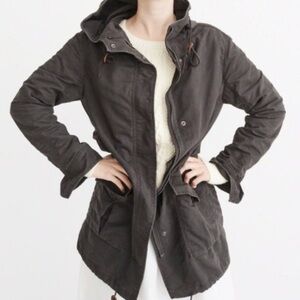 Abercrombie & Fitch Dark Gray/Black Hooded Utility Barn Canvas Jacket - S